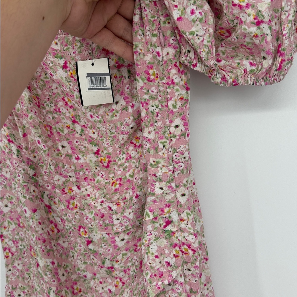 Astr Floral Puff Sleeves Ruched Slit Midi Dress Size M NWT - Picture 9 of 12